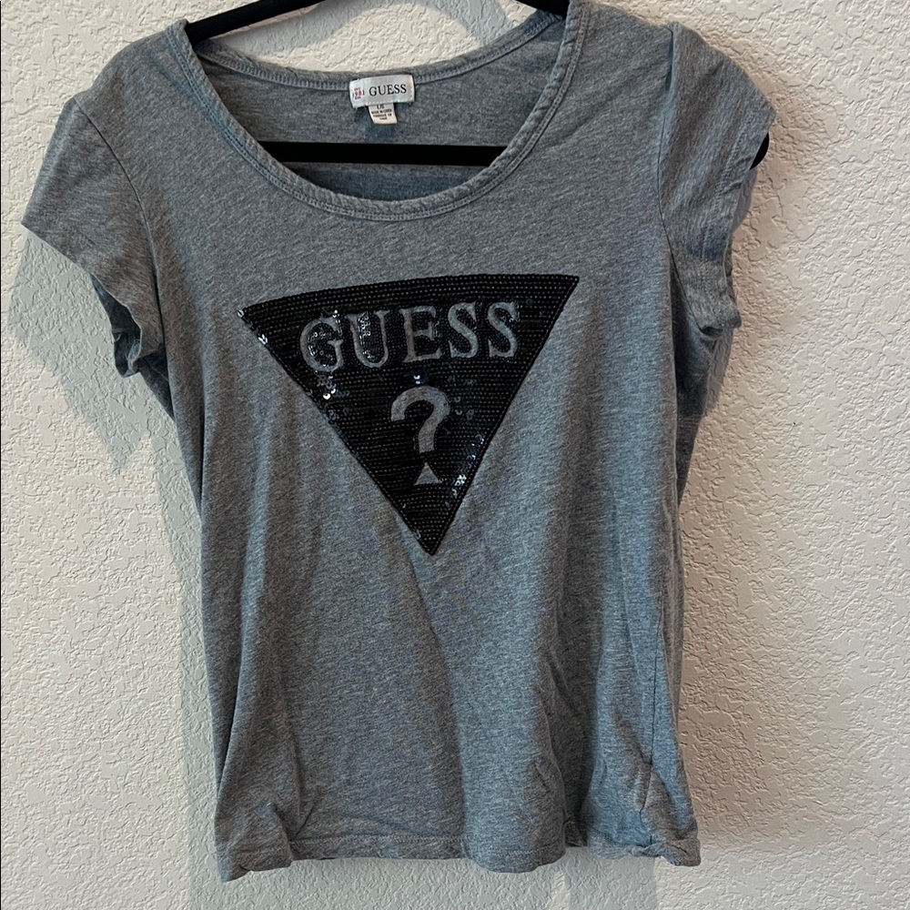 GUESS Charcoal Sequin Logo Tee